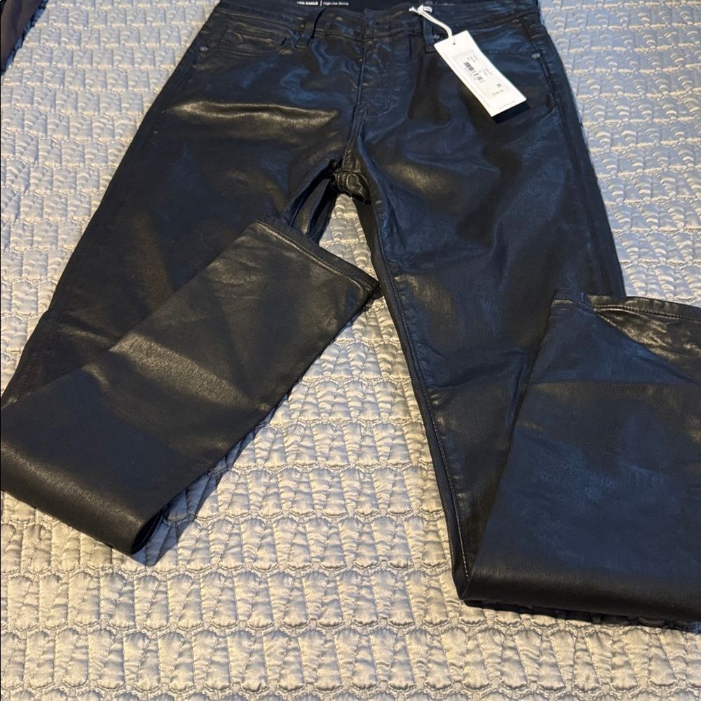 AG Women's Farrah Ankle High-Rise Skinny Leatherette Super Black Jeans Sz 26 - Picture 6 of 12